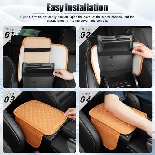 SINGARO Center Console Arm Rest Cover for Car, Middle Console Armrest Storage Box Cover, Interior Car Accessories for Women and Man Gifts Interior Sets (Orange) - Image 5