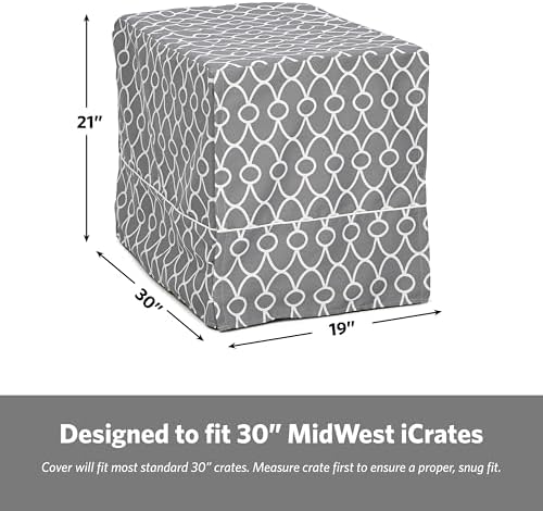 MidWest Homes for Pets Medium Dog Crate Cover With Teflon Fabric Protector, Poly-Cotton Privacy Kennel Cover Fits Most 30-inch Crates, Gray Designer Print, Washable, Reduces Barking - Image 6