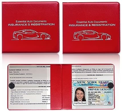 Ziciner Car Registration Insurance Holder, 2Pack Essential Auto Card Document Glove Box Organizer with Touch Fastener, Vehicle Interior Accessories Perfect for Most Car, Truck, SUV (Red/Small Car) by Ziciner