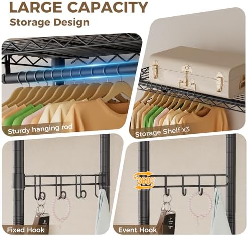 Golpart Heavy Duty Rolling Clothes Rack Wheels Portable Metal Garment Rack - Image 6