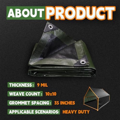 RAINDEWAY 12x20 Feet Tarp Waterproof,9Mil Green/Black Poly Tarps Cover - Image 6