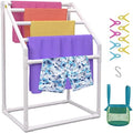 VEVOR Pool Towel Rack, 5 Bar, White, Freestanding Outdoor PVC Trapedozal Poolside Storage Organizer, Include 8 Towel Clips, Mesh Bag, Hook, Also Stores Floats and Paddles, for Beach, Swimming Pool by VEVOR