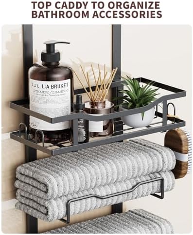 Aetyord Hanging Towel Racks for Bathroom No Drill - 6-Tier Over The Door Bath Towel Storage Organizer for Small Bathrooms - Tiered Back of Door Towel Holder Hanger for Rolled Towels RV Camper Black - Image 4
