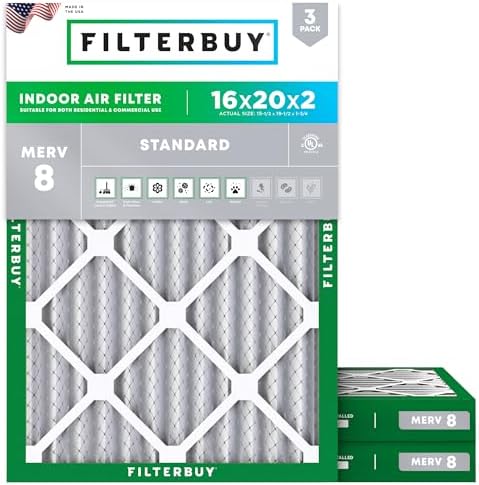 Filterbuy 16x20x2 Air Filter MERV 8 Dust & Allergy Defense (3-Pack) by Filterbuy