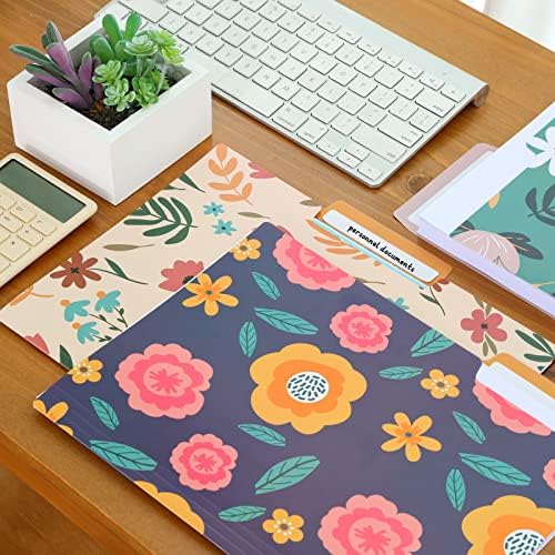 EOOUT 9pcs Decorative File Folders Letter Size, 1/3-Cut Tabs Plastic File Folders for Documents with Colorful Floral Patterns and Erasable Category Labels for Notes Office and School Supplies - Image 6