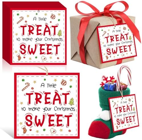 Motiskyy 60 Pcs Christmas Sweet Treat Gift Tags with Rope 3.25" Square by Motiskyy