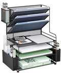 WALI Desk File Organizer, 7 Tier Desktop Paper Letter Tray Organizer with Drawer and 3 Pen Holders, Office Desk Accessories & Workspace Organizers for Office, Home, School Supplies, 1 Pack, Black by WALI