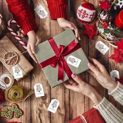Teling 50 Pcs Christmas Gift Tags with String Red Bow Merry Christmas Tags - Image 3