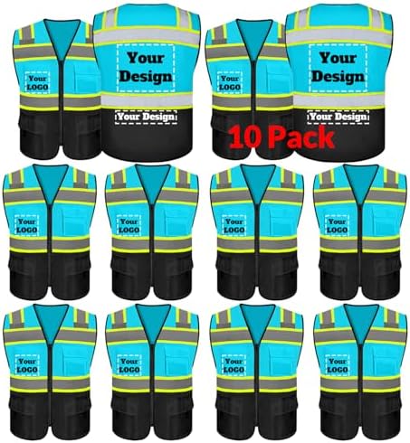 Safety Vest Customize Logo with 5 Pockets & Zipper Reflective High Visibility Vest Class 2 Outdoor Workwear by evershare