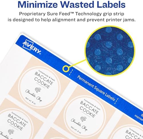 Avery Printable Square Labels, 2" x 2", Matte White, Laser & Inkjet Compatible, 300 Blank Labels per Pack, Great for High-Volume Branding, Packaging, Events, and More (5-Pack of 22806) - Image 4
