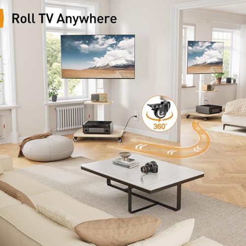 Perlegear Mobile TV Stand with Power Outlet, Tilt & Swivel Rolling TV Cart for 32-75 inches TVs up to 110 lbs, Height Adjustable Rolling TV Stand White with Wheels, Max VESA 600x400mm, PGTVMC17W - Image 7