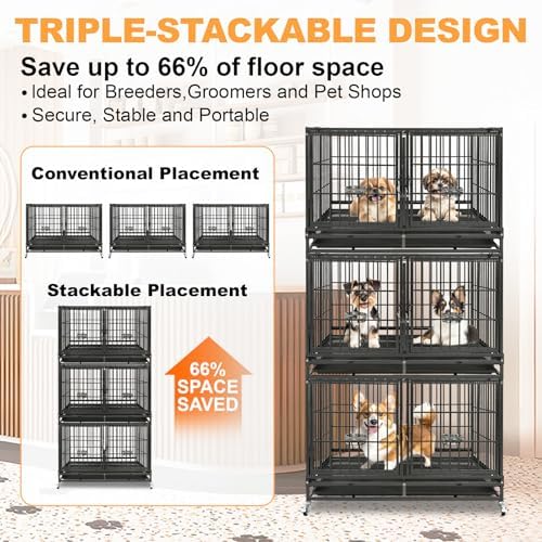 Homey Pet 3 Pack Three Tiers 43" Stackable Heavy Duty Double Dog Crate Bank - Image 2