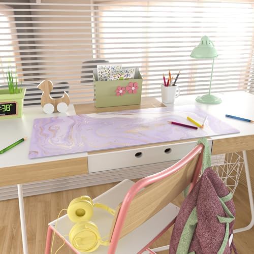 Faux Leather Large Mouse Pad, Office Desk Mat, 31.5"x15.7", Violet Marble - Image 3
