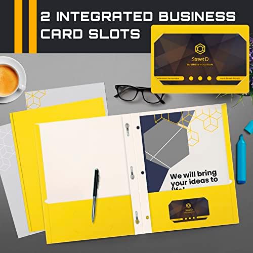 Better Office Products Yellow Paper 2 Pocket Folders with Prongs, 50 Pack, Matte Texture, Letter Size Paper Folders, 50 Pack, with 3 Metal Prong Fastener Clips, Yellow - Image 4