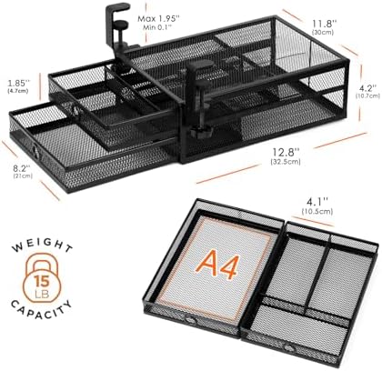 Under Desk Drawer, Clamp on Desk Organizer Slide Out Table Storage No Drill - Image 3