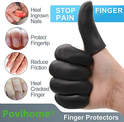 Povihome Finger Cots Protectors - Moisturizing Thumb and Finger Covers - Thickend Version - Elastic Cracked Silicone Finger Sleeves to Protect Cracked, Peel Finger and Other Finger Pain (Black, 10PCS) - Image 3