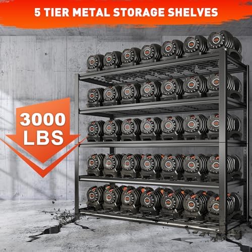 REIBII 48.2''W Garage Shelving Heavy Duty Metal Shelving 3000LBS Storage Shelves Adjustable Metal Shelves Industrial 5 Tier Garage Shelf for Basement Pantry Warehouse Supermarket, 3 Pack - Image 4