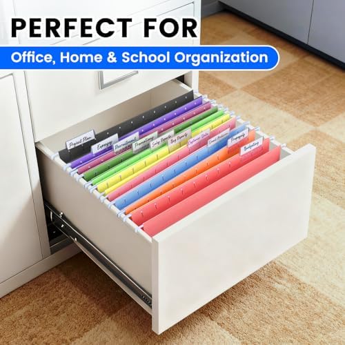 50-Pack Assorted Hanging File Folders, Letter Size with 55 Transparent Label Cards, 60 Sticker Labels,1/5-Cut Tabs–Home Office & Filing Cabinets - Image 7