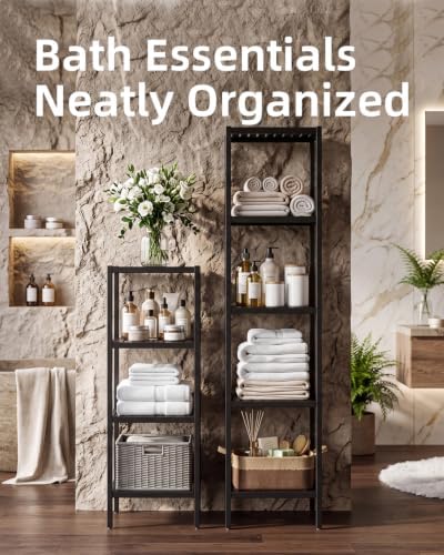 SMIBUY Bathroom Storage Shelf, 4-Tier Bamboo Rack Organizer, Multifunctional Shelving Unit for Living Room Bedroom Kitchen (Black) - Image 6