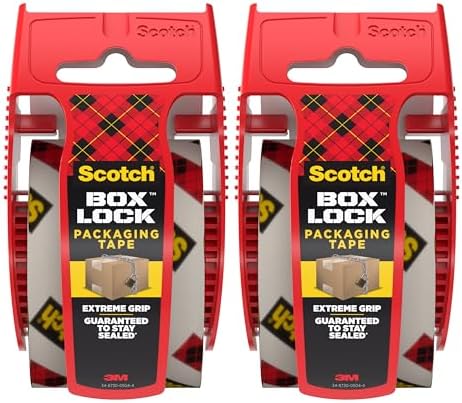 Scotch Box Lock Packing Tape, Clear, Extreme Grip Box Packaging Tape for Shipping and Mailing, 1.88 in x 1000 in, 1 Refill Roll, (Pack of 2) by ScotchBrand