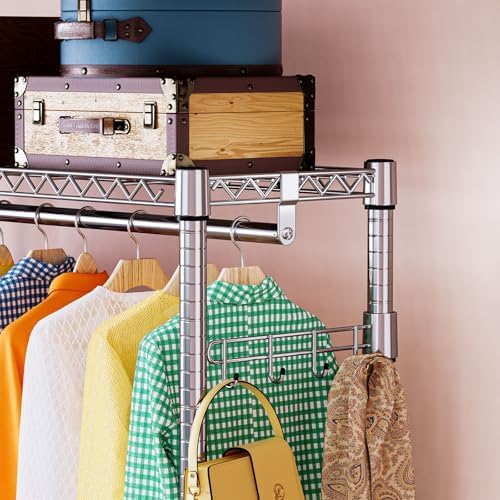 IZEUK Heavy Duty Rolling Garment Rack Wire Clothes Rack for Hanging Clothes (Chrome, 3 Tier with 2 Rod, 15.7" D x 45.3" W x 75.6" H) - Image 6