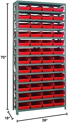 Quantum Storage Systems 1875-108RD Steel Shelving Unit with 4" Shelf Bins, 18" D x 36" W x 75" H, Red - Image 2