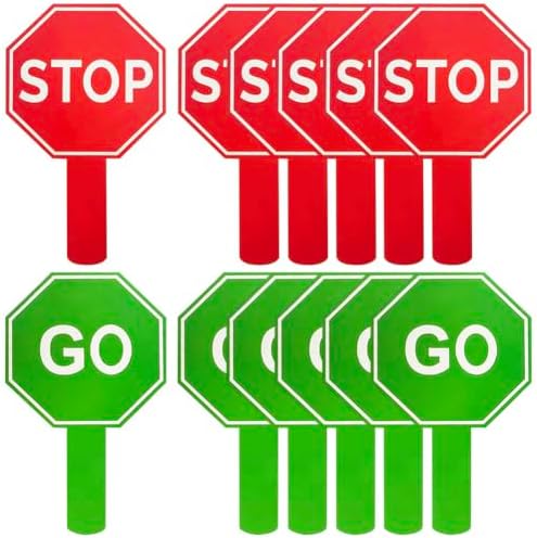 12 Pcs Stop and Go Signs Double Sided Handheld Sign Red Green Light Sign Waterproof Crossing Guard Road Signs for Kids Teaching Traffic Safety, 9.84 x 5.91 Inch(Octagon) by Unknown