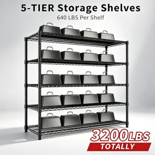 Garvee 5-Tier Wire Shelving 3200LBS Heavy Duty Storage Shelves Garage Rack - Image 4
