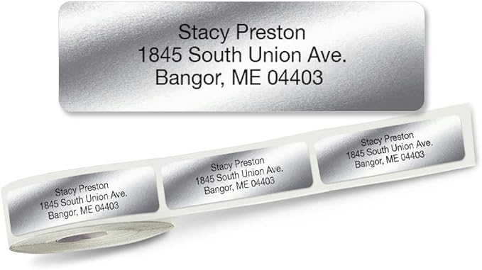 Personalized Return Address Labels, Roll of 500 Silver Foil Self-Adhesive by ColorfulImages