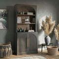 BELLEZE 72" Tall Storage Cabinet with Hutch, Modern Wood Sideboard with Arched Doors and 3-Tier Shelves, Display Curio Cabinet for Kitchen, Dining Room, Living Room, or Office, Ebony by BELLEZE
