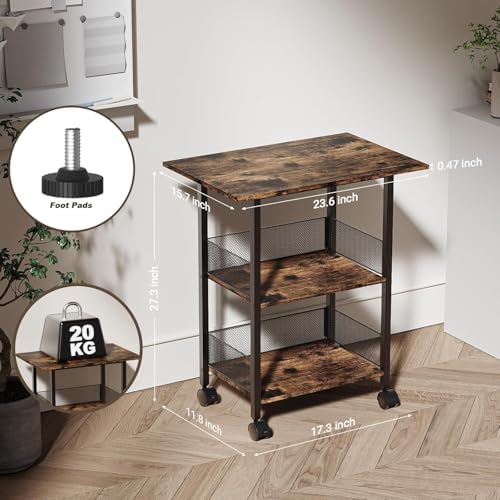 BOHDK Printer Stand, 3-Tier Industrial Large Printer Table with Shelf, 23"x15" Mobile Heavy Duty Storage Rack on Wheels for Home Office Printer Fax Machine Scanner Copier - Image 3