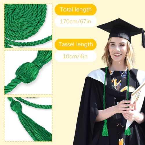 Honor Cords Green 20 PCS Graduation Cords Kente Colors Honors Cord for Graduation Ropes Grad Accessories 67" Long Braided Cord for Party Decorations Bachelor Gown - Image 3
