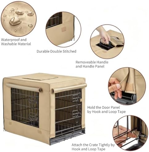 DONORO Dog Crates for Medium Large Size Dogs Indoor Double Door Dog Kennels & Houses for Puppy and Cats, Collapsible Metal Contour Dog Cages(Tan, 42.0" L x 28.0" W x 31.0" H) - Image 4