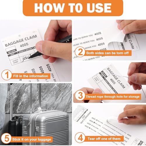 1000 PCS Hotel Luggage Tags Bulk with 5 Matching Numbered Labels Paper Baggage Claim Check Tags with White String &Marker Black Luggage Claim Tickets Coat Check Tickets for Cruise Hotel Baggage Suitca - Image 4
