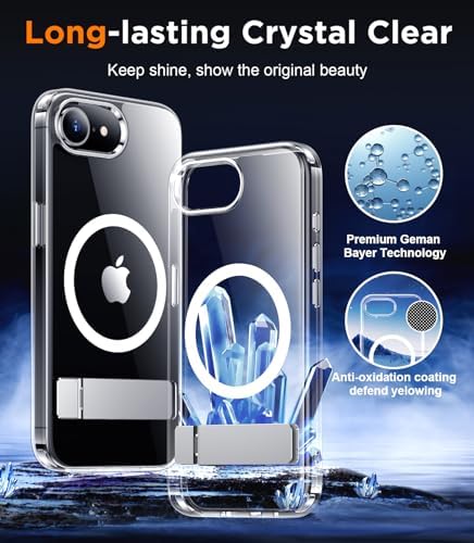 Temdan Magnetic Compatible with iPhone 17e Case & iPhone 16e Case,[Built-in Invisible Kickstand][Compatible with MagSafe][Military Grade Shockproof] Slim Thin Clear Phone Case for iPhone 16e/17e 6.1" - Image 3