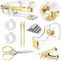 suniya Office Supplies Gold Desk Accessories Set Office Supplies Kit with Stapler, Tape Dispenser, Scissors, Staple Remover, Ballpoint Pen, Clear Tape & Staples – Best Gift for Business or Boss by suniya