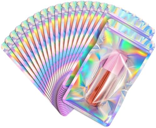 FUNFERY 100 Pack,Round Corner Clear Window Smell Proof Holographic Bags by FUNFERY