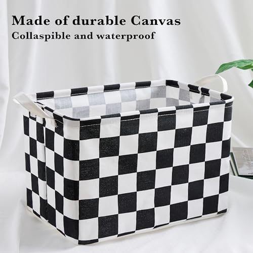 Ohocut Black White Checkered Canvas Basket, Rectangular Organizing Decorative Storage Basket for Kids Dog Toy, Cute Aesthetic Race Cars Boy Room Decor for Home, Kitchen, Bedroom, Classroom, Shelves - Image 6