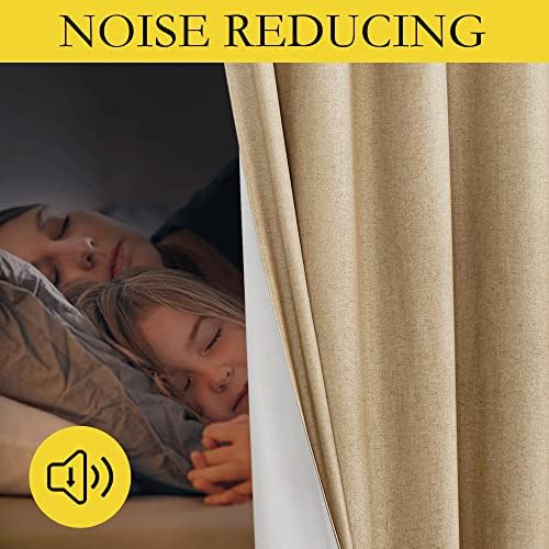 NICETOWN Camel Extra Wide 100% Blackout Linen Curtain for Sliding Door - Image 5