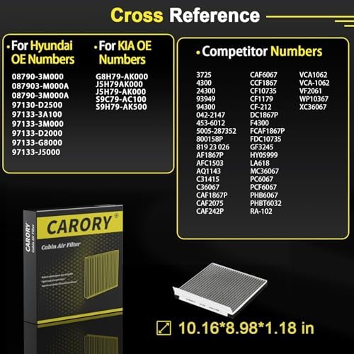CARORY Cabin Air Filter w/Activated Carbon for Kia Telluride 2020-2023, Hyundai Santa Fe 2019-2020, Genesis GV70 2022-2025, GV80 2021-2025, G70 2019-2023, G80 2017-2025, and More, CF735 - Image 4