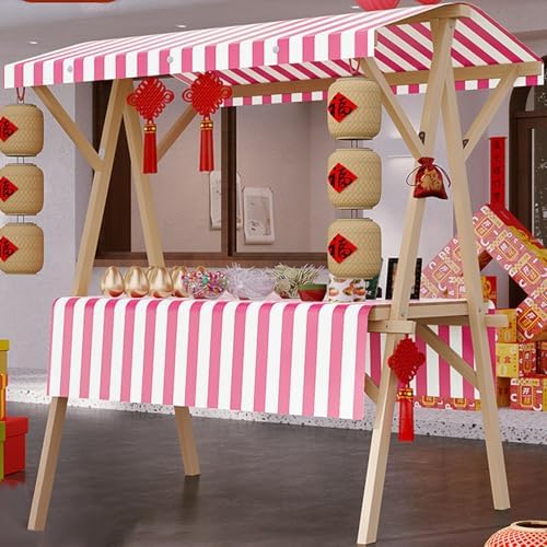 Portable Vendor Cart Mobile Vendor Stand Thickened Wooden Frame Easy Setup 140kg Load Capacity 360° Swivel Wheels Outdoor Cart for Farmers Market Party Events Display(Pinks+White,120cm(47.2in)) by Unknown
