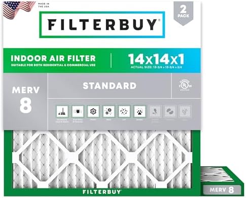 Filterbuy 14x14x1 Air Filter MERV 8 Dust & Allergy Defense (2-Pack) by Filterbuy