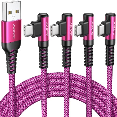 AINOPE USB C Cable [4-Pack, 3.1A] Type C Charger Fast Charging, Right Angle [10/6.6/3.3/3.3ft] USB A to USB C Cable Nylon Braided Compatible with Galaxy S22 S10 Plus S21 S20, Note 10, LG Google Pixel by AINOPE10yearsforphoneaccessories