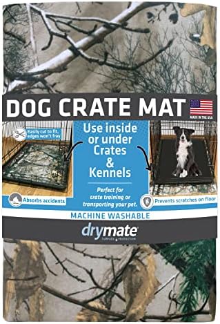 Drymate Dog Crate Mat Liner, Absorbs Urine, Waterproof, Non-Slip, Washable Puppy Pee Pad for Kennel Training - Use Under Pet Cage to Protect Floors, Thin Cut to Fit Design (USA Made) (RTree)(18"x24") by Drymate
