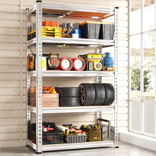 REIBII Storage Shelves 2020LBS Garage Shelving Heavy Duty Metal Shelving Adjustable 5 Tier Pantry Shelves for Garage Pantry Closet Kitchen Basement 28" W x 12" D x 59.8" H, 4 Pack - Image 2