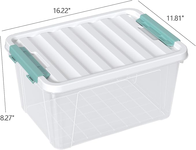 6 Packs Plastic Latch Boxes, 20 L Clear Stackable Storage Container Bin - Image 2