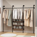 HOMEKAYT Industrial Pipe Clothes Rack,Wall Mounted Clothing Rack with Shelves, Heavy Duty Multi-Purpose Storage Clothes Hanging Shelf - 94.5''L Black by HOMEKAYT