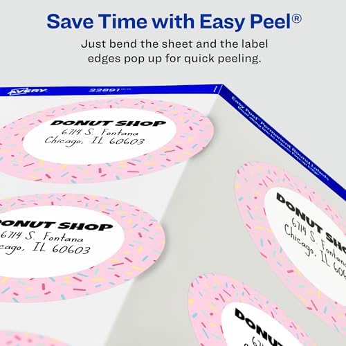 Avery Glossy White Labels, Sure Feed Technology, 3" Round Labels, Print-to-The-Edge, Laser/Inkjet, 60 Count (22891) (Pack of 5) - Image 5