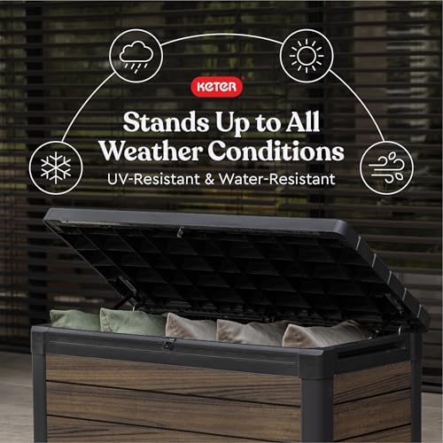 Keter Signature Collection 100 Gallon Resin Deck Box Organization and Storage for Patio Outdoor Cushions, Throw Pillows, Garden Tools and Pool Supplies, Rosewood - Image 3