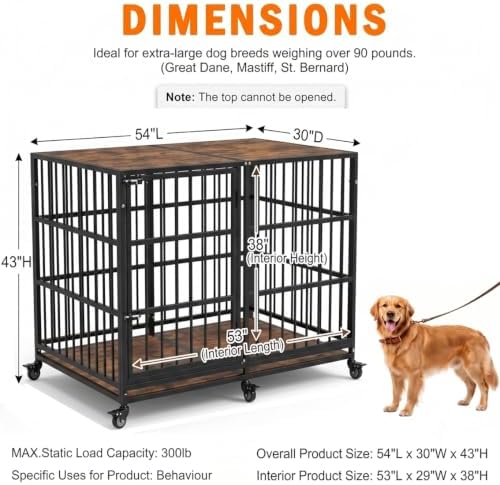 BOLDBONE 54'' Dog Crate Furniture,Dog Kennel Indoor for Large/Giant Dogs | Dog Kennel Furniture Wooden Dog Cage Heavy Duty Dog Crate Decorative Pet House End Side Table TV Stand Black Brown - Image 5
